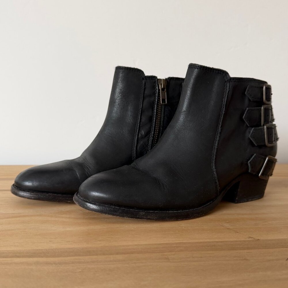 H by Hudson Black Leather Buckle Ankle Western Boots Size 37 (7 US)